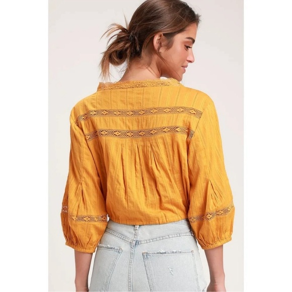Free People Follow Your Heart Golden Yellow Embroidered Crop Top Size Small - Picture 4 of 12